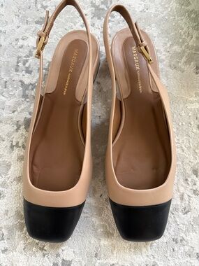 Margaux Two-Tone Nude and Black Slingback Mules - Darcy